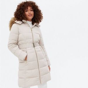 Stone Belted Puffer Long Jacket